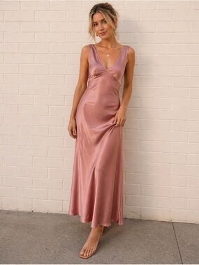 Satin Slip Dress Pink Soft Feminine Elegant Side Slit Size M NWT